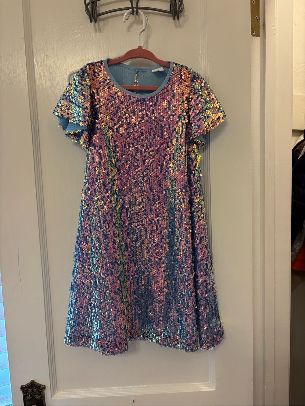 Iridescent Sequin Shift Dress in Pink & Blue from Amazon